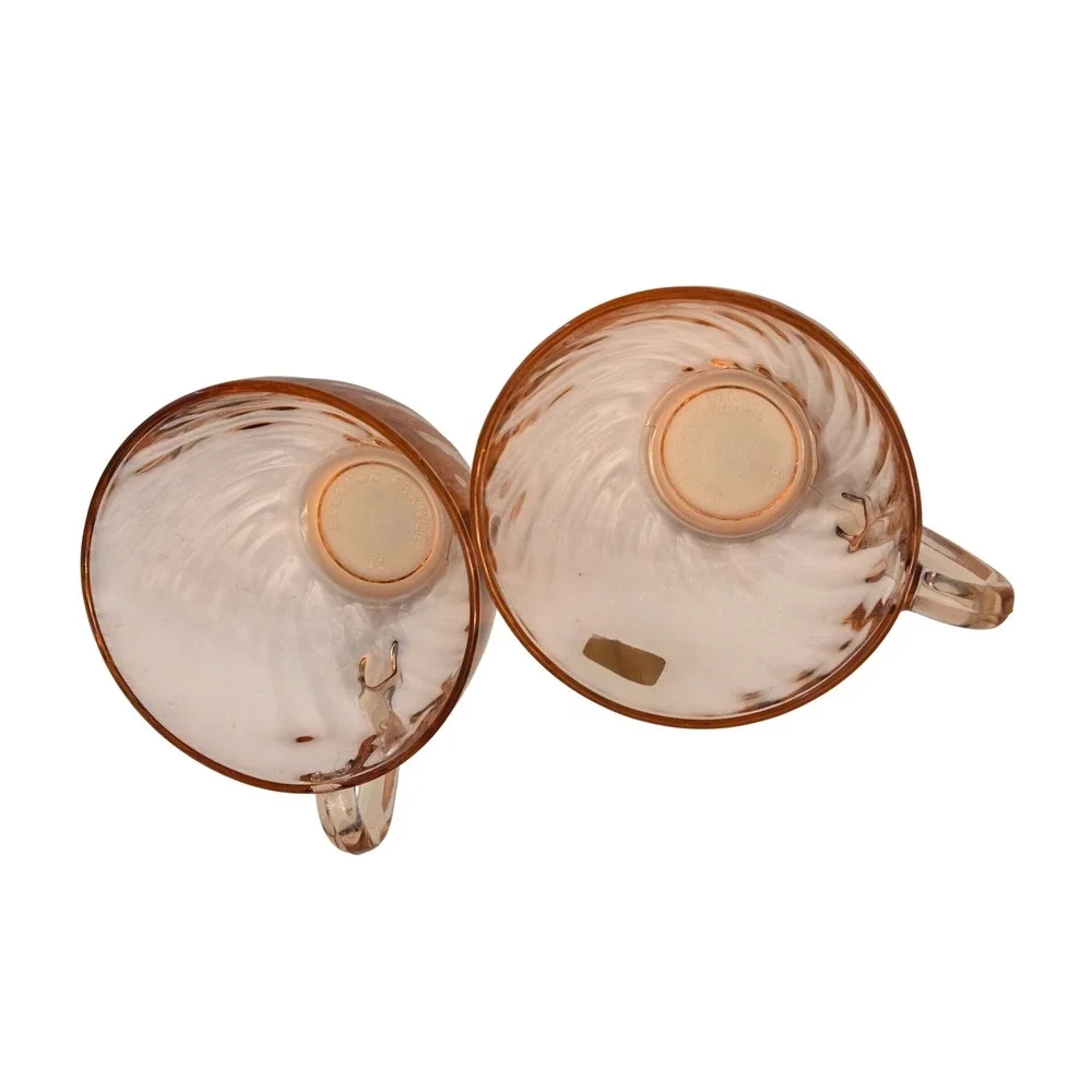 Vintage Arcoroc France Pink Swirl Glass‎ Teacups Set of 2 Heat Resistant
